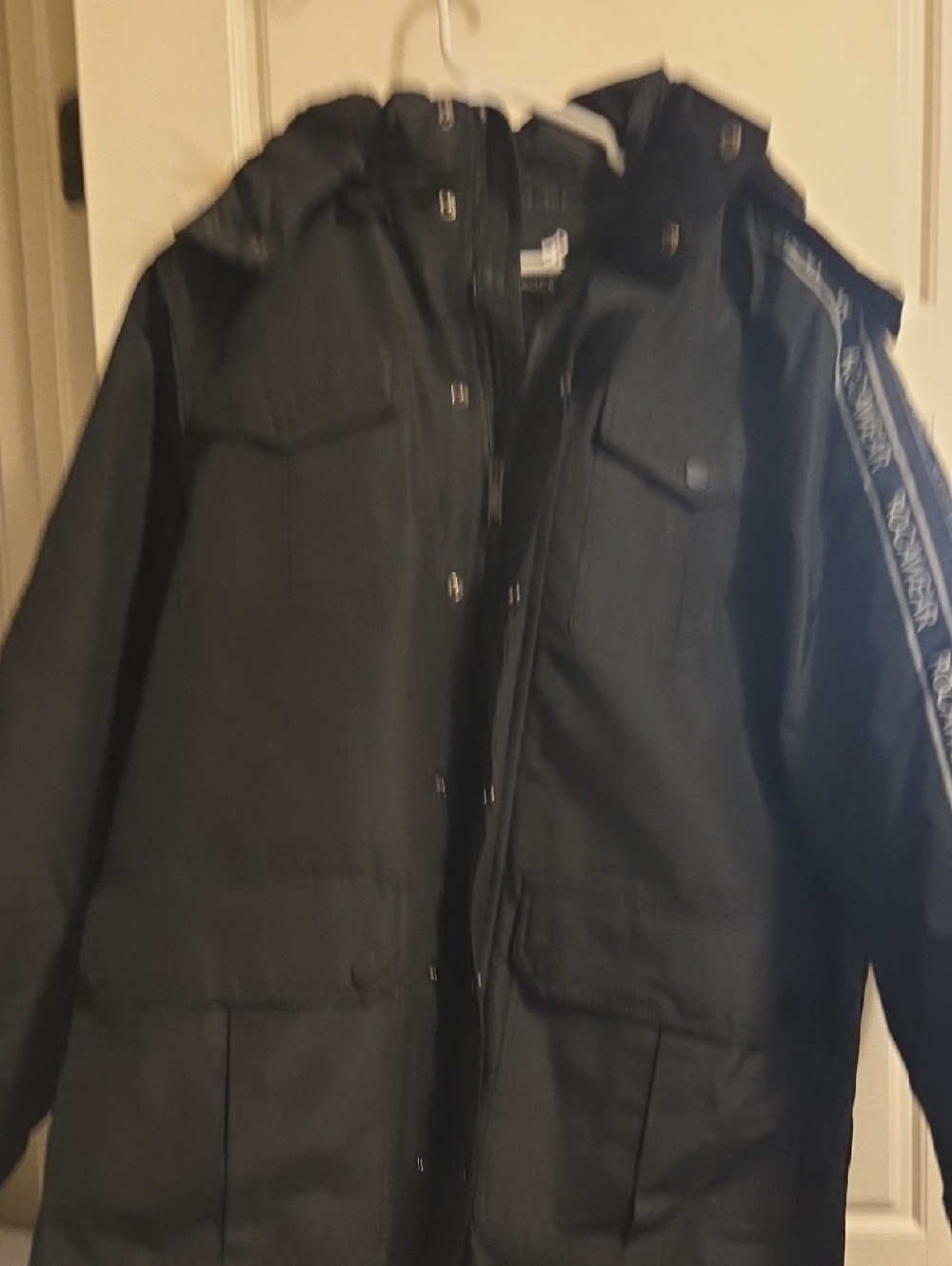 Rocawear Black Hooded Field Coat with Branded Sleeve Trim